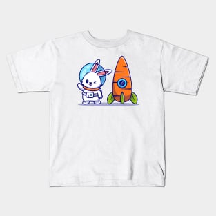 Cute Rabbit Astronaut With Carrot Rocket Kids T-Shirt